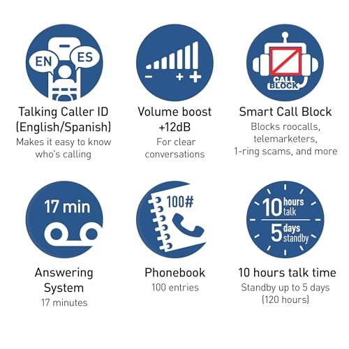Panasonic Cordless Phone, Easy to Use with Large Display & Big Buttons, Flashing Favorites Key, Flashlight, Call Block, Volume Boost, Talking Caller ID, House Phones, 3 Handsets - KX-TGU433B