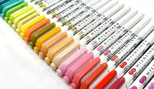 Zebra Mildliner Soft Color Double-Sided Highlighter Pens 40 Full Color Assorted with Sarasa Clip Pen Black 0.5mm and Original Vinyl Pen Case