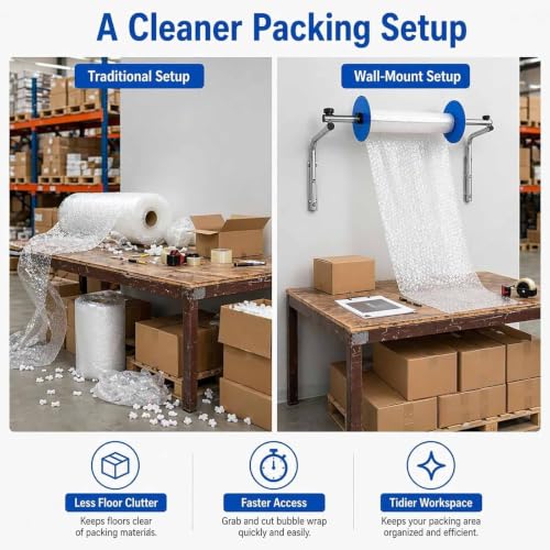 ZephPerton Wall Mount Bubble Wrap Roll Holder, Bubble Foam Wrap Roll Dispenser | Space-Saving Wall Mounted Design Keeps Packing Areas Organized, for Packing Moving Shipping Protection 30cm