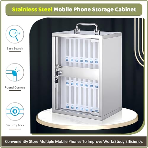 UHRLGHS Storage Box,Slot Box,Mobile Phone Storage Box,Lock Box Phone,Wall Mount Storage Box,Cell Phone Holder Classroom,Wall-Mounted(Silver 48Slots)