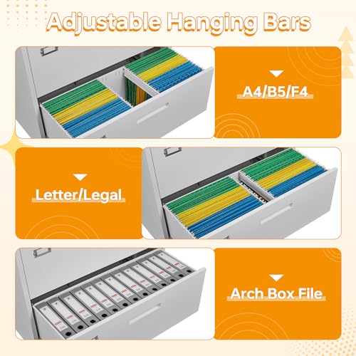 4 Drawer File Cabinet with Lock, Furniture Parts, Steel Wide Filing Organization Storage Cabinets, Steel Lateral File Cabinet for Hanging Files Letter/Legal/F4/A4 Size,Assembly Required