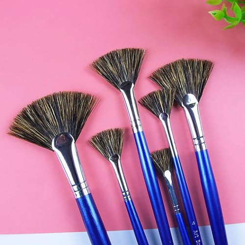 FENOKD Boar Bristle Fan Paint Brushes for Acrylic Oil orWatercolour Painting Art Artists Set Not Bristle Paintbrush Natural Hair Professional Pens Brush withLong Wood Handle 6 Pcs