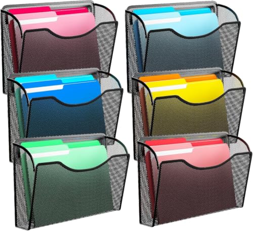 YJRNTY Wall File Organizer, Hanging Wall File Holder, 6 Pack, Black