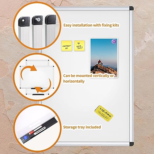 VIZ-PRO Magnetic Dry Erase White Board for Wall, 36 x 24 Inches, 2 Pack