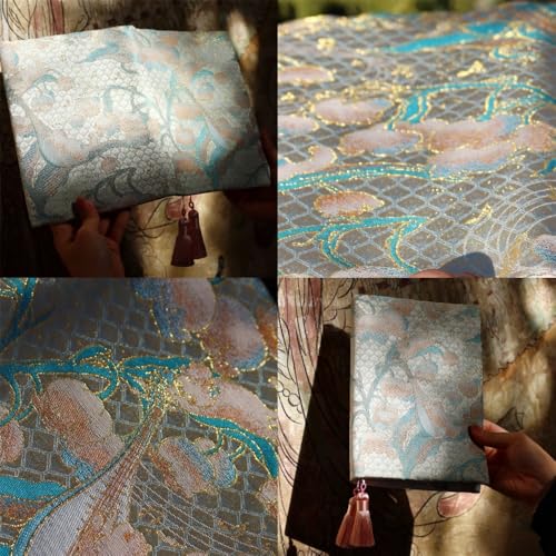 Book Cover A5 A6 Scented Silk Sleeve with Bonus Notebook Song Brocade & Lily of the Valley Bible Case Gold Thread Art(Blank,A5)