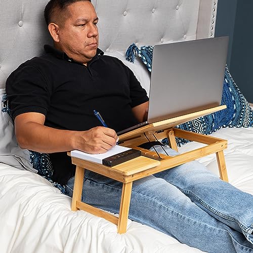 Mind Reader Lap Desk, Laptop Stand with Folding Legs for Bed Dorm Room and Home Office, Rayon From Bamboo, Brown