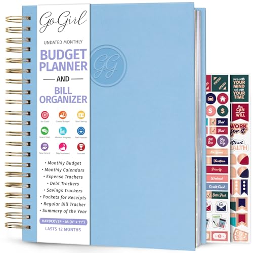 GoGirl Budget Planner & Monthly Bill Organizer with Pockets, Periwinkle