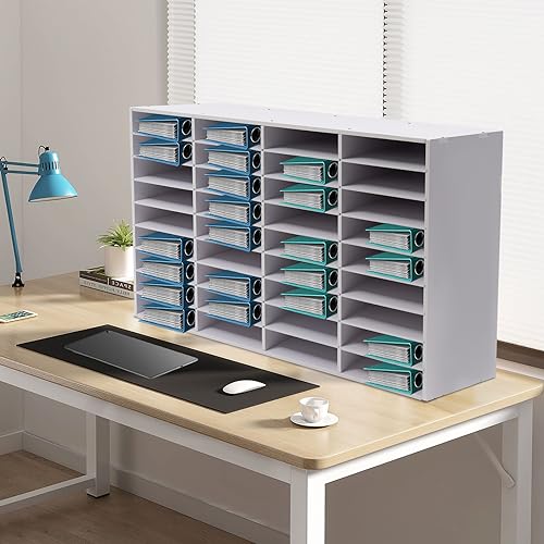 RocoReny Desktop Literature Organizer, Compartment Adjustable File Sorter Mail Paper Storage Cabinet with 36 Slots Compartments Suitable for Assignments, Books, Magazines, Files (36, White)