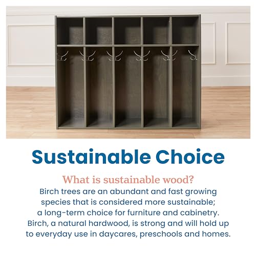 ECR4Kids 5-Section Toddler Coat Locker with Bins, Grey Wash, Earthtone