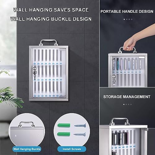 12/24/36/48/60 Slots Wall-Mounted Cell Phone Cabinet Stainless Steel Cell Phones Storage Cabinet Pocket Chart Storage Locker Box With Portable Handle Key Lock & Handwritten Tags ( Color : Silver , Siz