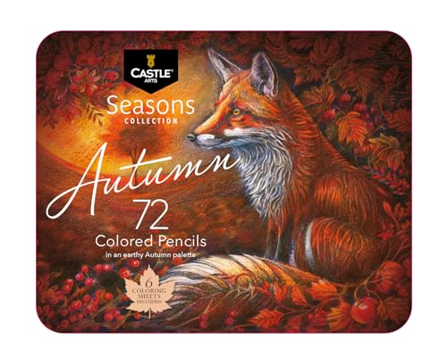 Castle Art Supplies 72 Autumn Colored Pencil Set | Wax-Based, Soft Core Coloring Pencils for Expert Blending