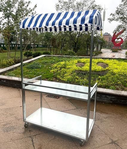 Metal Food Cart with Wheels for Business, Portable Street Food Kiosk/Farmers Market Booth, 100x50/40x20'' 120x60/47x24'' Food Vendor Booth Display Stands(100x50cm/39.4x19.7in)