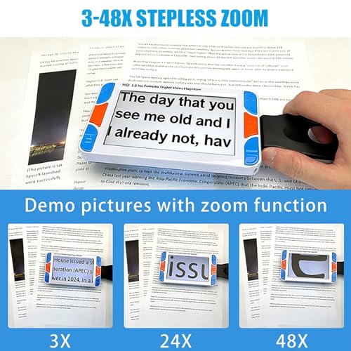 WACLMOTAKE Portable Digital Video Magnifier for Visually Impaired, Electronic Vision Aid, 5 Inch LCD Screen 3X-48X Zoom Supports HDMI/AV Output to TV Foldable Handle Design