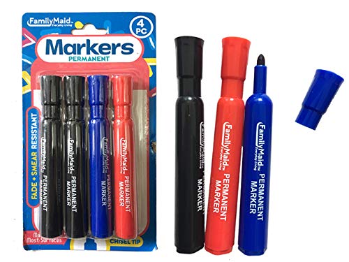 Permanent Markers 4 pcs 3 Colors Black Blu Red , Case of 144