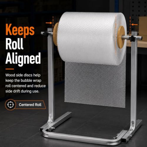 RKXKJ Bubble Wrap Roll Dispenser, Manual Bubble Cushioning Wrap Foam Holder, with Wooden Side Guides and Quick-Change Knobs, Positioning Baffle, for Warehouse Shipping and Moving Supplies 60cm