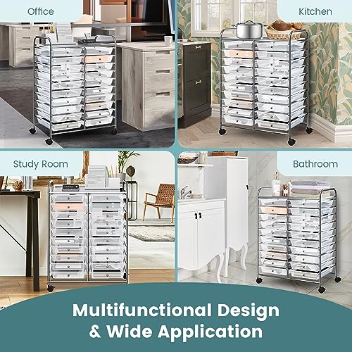 20-Drawer Rolling Cart with Drawers, Storage Cart with Universal Wheel & Metal Frame, Multipurpose Mobile Trolley Utility Cart for Makeup Kitchen Office Play Room