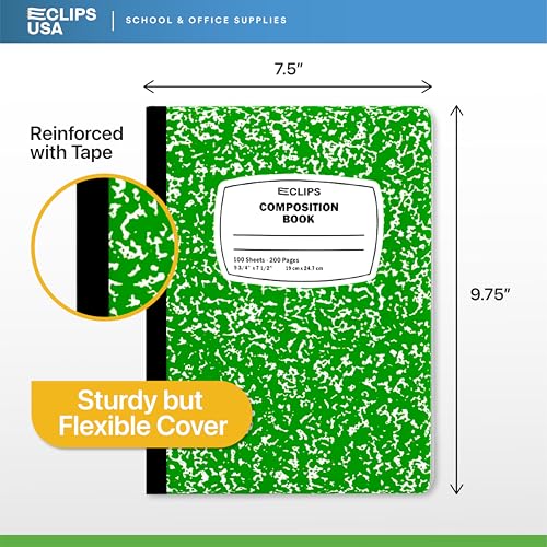 Composition Notebook Wide Ruled Composition Notebooks Bulk Green Marble Hard Cover Wide Ruled Notebook Paper Note Books For Schools Marble Composition Books 100 Sheets 200 Pages 9.75” x 7.25” (48 Pack, Green)