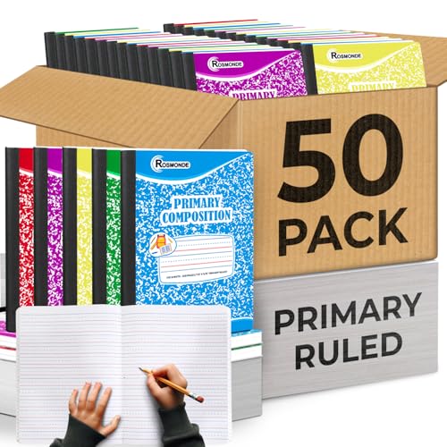 Rosmonde Bulk Primary Ruled Composition Notebooks, 50 Pack, 100 Sheets
