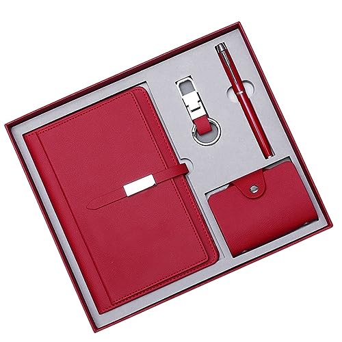 ASWRTYJO Business Notebook Set Card Bag Notepad Keychain Four Piece School Bank