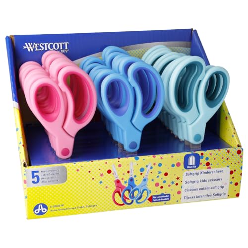 Westcott E-2053S 00 Soft Grip Kids 5 inch Scissors - Assorted Colours (Set of 24)