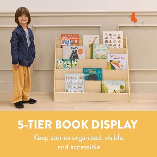 Back2School Express 5-Shelf Wooden Book Display, Single-Sided, Natural