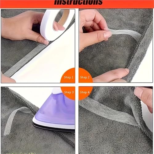 Heat Bond Iron-On Adhesive 4roll Hot Melt Double-Sided Tape Self-Adhesive Pants Paste Iron On Trousers Fabrics for DIY Sewing(Large)
