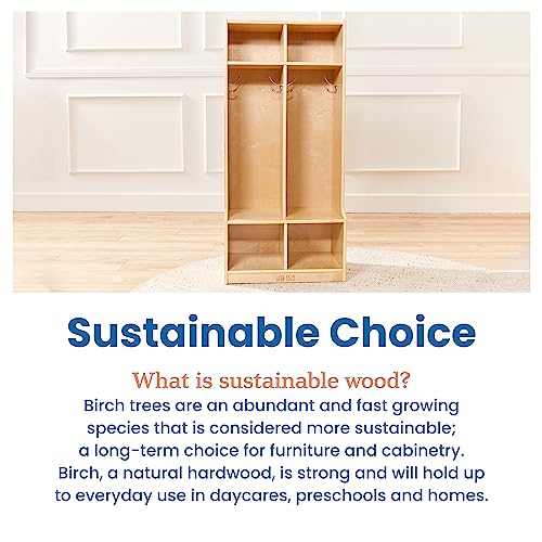 ECR4Kids 2-Section Coat Locker with Bench and Cubby Storage, Classroom Furniture, Natural