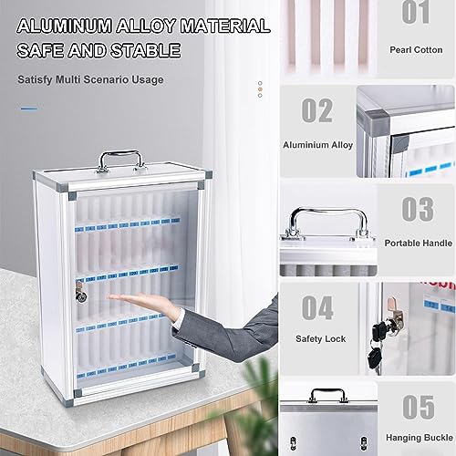 GFAZXDS 48 Slots Aluminum Alloy Pocket Chart Cell Phones Storage Cabinet Wall-Mounted Cell Phones Storage Cabinet with Handle and Security Lock (Silver 48)