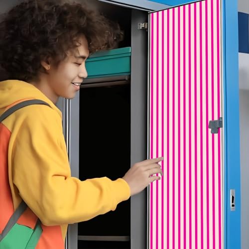 CEREJYPUZ 2 Pcs Locker Magnetic Wallpaper Pink White Vertical Striped Retro Seamless Design 12" x 36" Wall Magnetic Sticker Removable Locker Accessories Decor Easy Install for Office School