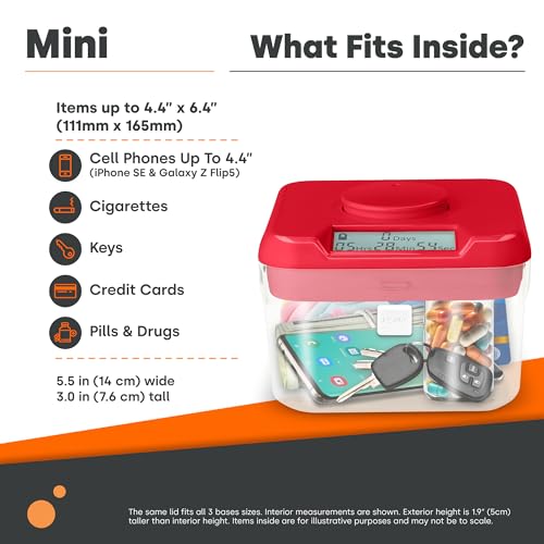 Kitchen Safe Time Lock Safe - Phone Safe Box with Timer, Timed Lock Box for Snacks & Valuables - KSafe Time Locking Container for Improved Self-Control (Mini, White Lid + 3.0” White Base)