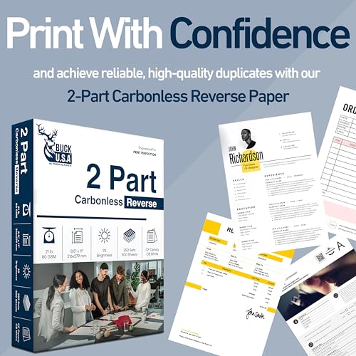 Buck 2 Part Reverse Digital Carbonless Copy Paper, 8.5" x 11" Collated Paper, 5 Ream, 2500 Sheets, 92 Bright, CF Canary/CB White - Ideal for Laser & Digital Printers & Perfect for Quality Duplicates
