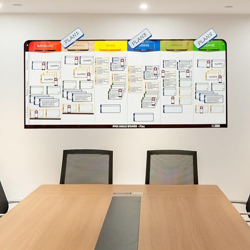 PMXBOARD 6 Column Kanban Board, Full Magnetic Dry Erase Scrum Board, Flexible Wall-Mount Agile Whiteboard for Workflow Tracking, Project Planning, Team Collaboration, 4 Markers & Eraser