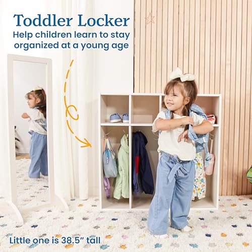 ECR4Kids Streamline 4-Section Toddler Coat Locker with Cubby Storage, Kids Furniture, White Wash