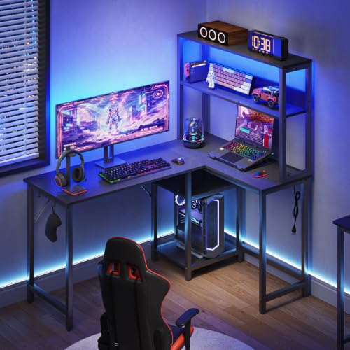 HAPPYMONT 53" L Shaped Gaming Desk Reversible Corner Desk for Home Office