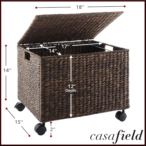 Casafield Rolling Filing Cabinet, Espresso Dark Brown - Water Hyacinth File Organizer with Lid and Wheels, Home Office Storage for Hanging Folders