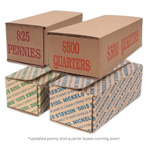 Nickel Holder Box Pack and Ship Storage Box Package of 50 Blue and Brown Holds 50 Wrapped Rolls 100 Dollar Capacity