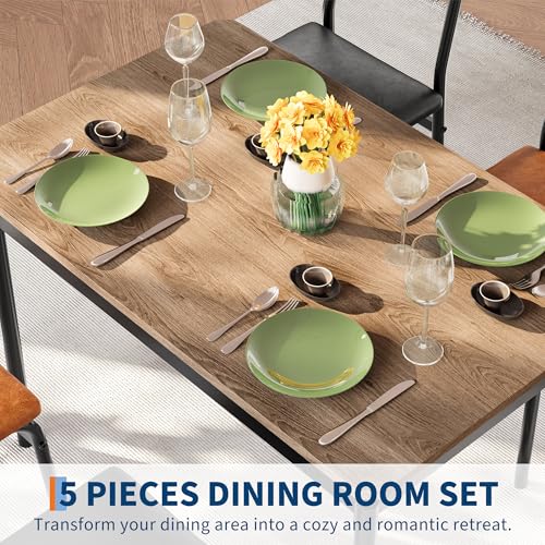Garvee 5 Piece Dining Set for 4, Wooden Table with PU Chairs, Metal Frame