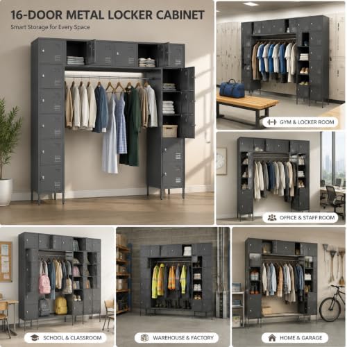 Garvee 16 Door Metal Locker Cabinet, 72" Tall Steel Storage Cabinet