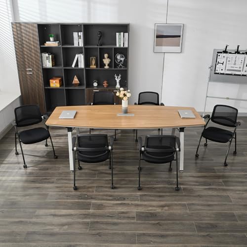 BoisKom Folding Office Chair Flip Up Arm，Conference Room Chairs with Wheels, Foldbable Office Desk Chair with Adjustable Back Rest for Training Room, Guest Reception Chair (Black)