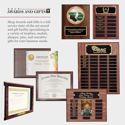 SHOP AWARDS AND GIFTS 9 x 12 Inch Perpetual Plaque Award Multiple Name Plate Board for Employee Appreciation, Recognition, Achievement, Walnut Finish with Black and Gold Header, 12 Name Plates