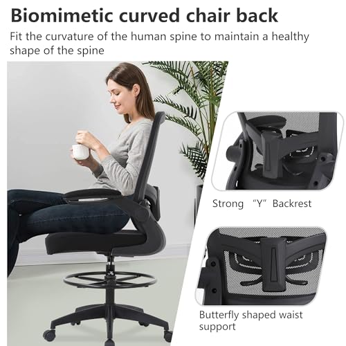 PayLessHere | Ergonomic Drafting Chair | Black | 220lbs Capacity