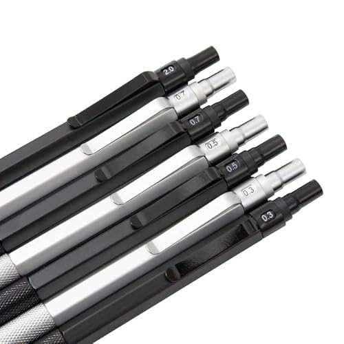 YMGSCC Mechanical Pencil Set with Refills Black Silver 0.3,.5,.7,.9mm Art Drawing Sketch 2B Pencils Student(D,0.5mm)