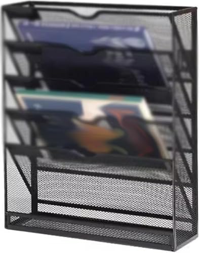 GenSDH Wall File Holder, Mesh Hanging File Holder Literature & Brochure Holder Wall Mount Paper Letter Organizer Magazine Rack for Home, Office,Black-32x10x40cm