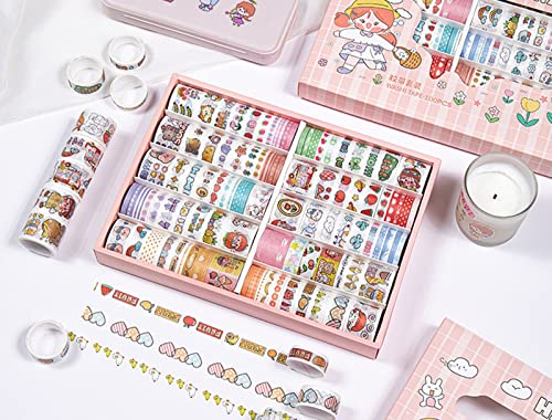 DSFEN 100 Rolls Washi Masking Tape Set,Cute Cartoon Decorative Craft Tapes,for DIY School Supplies,Gift Wrapping,Bullet Journals,C