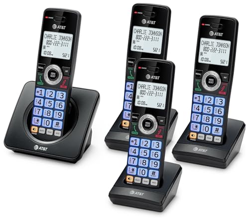 AT&T 4-Handsets Landline Home Phone with Call Blocker, Caller ID/Call Waiting, Full-Duplex Handset Speakerphone, Backlit Keypad & Display, Rechargeable Battery, ECO Mode, DECT 6.0: GL2101-41