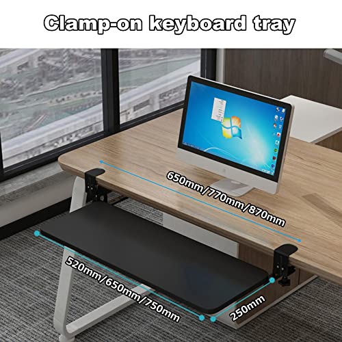 BWPURWDFH Keyboard Tray Ergonomic Desk Extender,Relieve Muscle Fatigue,Clamp-On,Easy Push-Pull Keyboard Drawer Platform (Black 650 * 250 Mm)