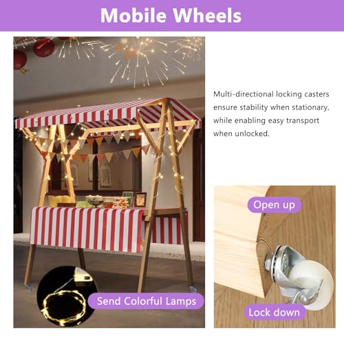 WAHHWF Movable Stall Display Stand Wood Food Cart on Wheels, for Craft Shows, Retail Kiosks, Booth, Floor-Standing Vendor Table Carts, Practical & Lightweight(Blue,150x60 cm/59x24 in)