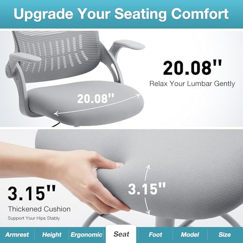 COZIFURNI Drafting Chair Tall Office Chair for Standing Desk Counter Height Adjustable, Egronomic Lumbar Support with Flip Up Armrest, Footrest, Rolling, Grey, 1pc