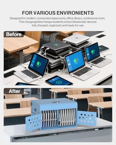 POCHAR 16-Unit Charging Cabinet for Laptops & Tablets with Cable Management