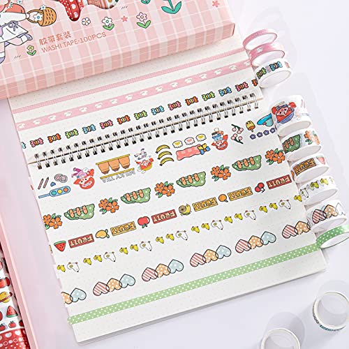DSFEN 100 Rolls Washi Masking Tape Set,Cute Cartoon Decorative Craft Tapes,for DIY School Supplies,Gift Wrapping,Bullet Journals,C